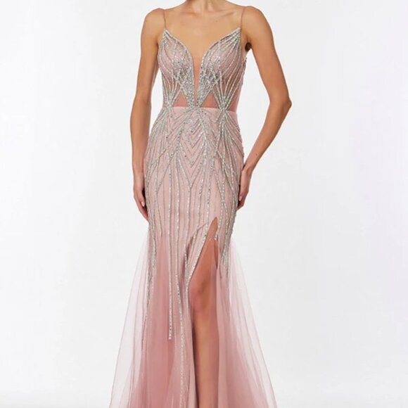 Mauve formal dress.Mother of the bride party gala black tie long new tulle gown - Picture 1 of 6